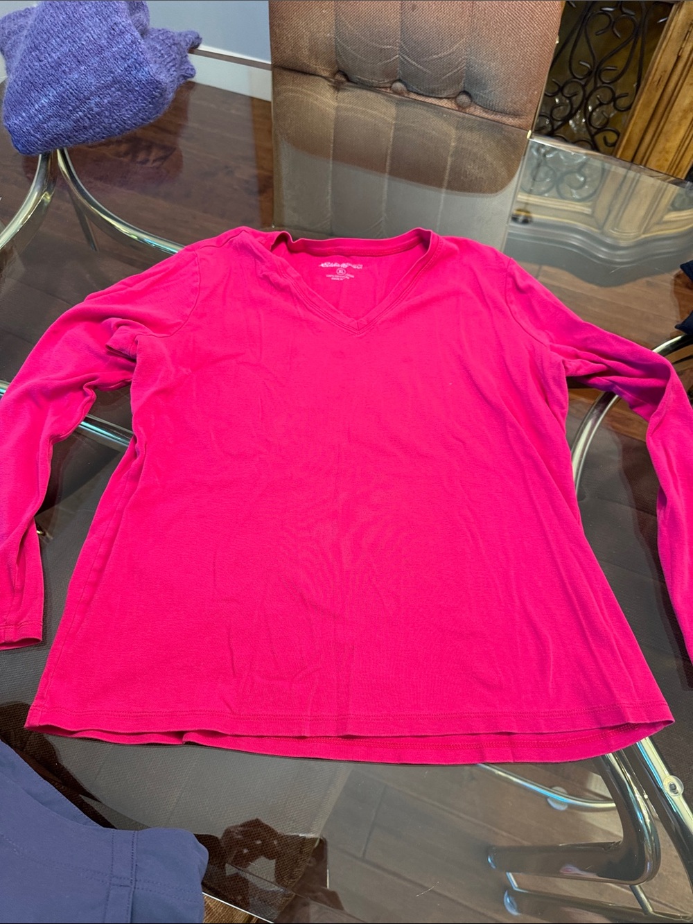 Eddie Bauer Women’s Long Sleeve V‑Neck Tee - Hot Pink